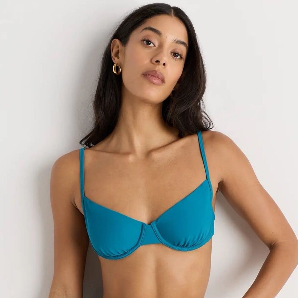 Quince Italian Demi Bikini Top Lagoon Teal Blue Size Small